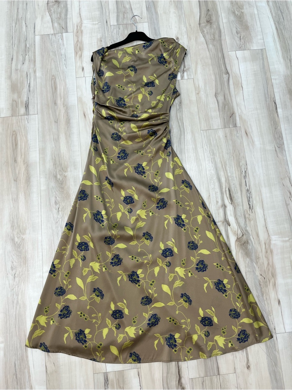 Women’s Floral Cowl Neck Dress in Olive and Navy - Picture 2 of 3